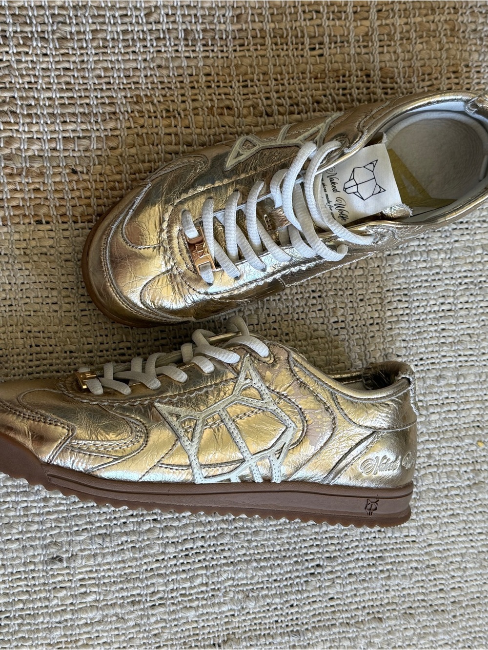 Naked Wolfe Metallic Gold Leather Sneakers with White Accents
